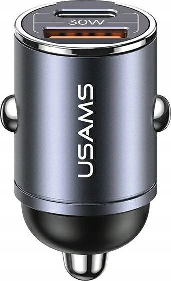 USAMS Nabíječka do auta 30W 1xUSB+1xUSB-C C38 Fast Charge Steel