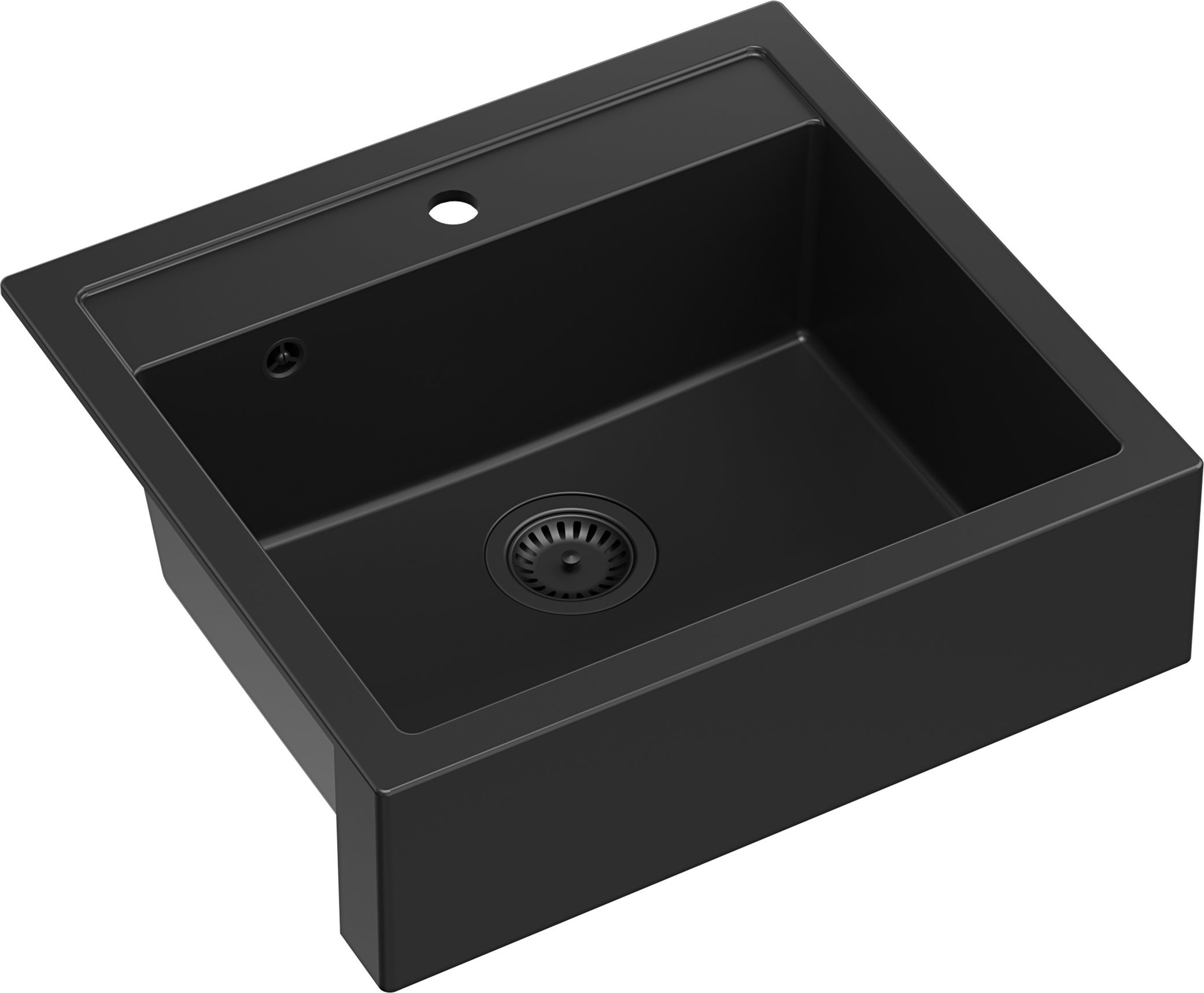 GraniteQ Quadron dřez | BILL 110 | ČERNÝ granitový kuchyňský dřez | rozměry: 60 x 54 x 20,5 cm | 1-komorový zapuštěný/závěsný | základna skříňky: od 60 cm