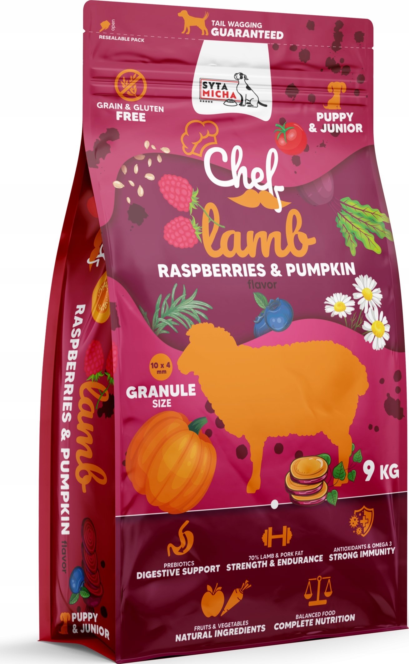 SYTA MICHA Chef Puppy Lamb maliny a dýně - suché krmivo pro psy - 9kg