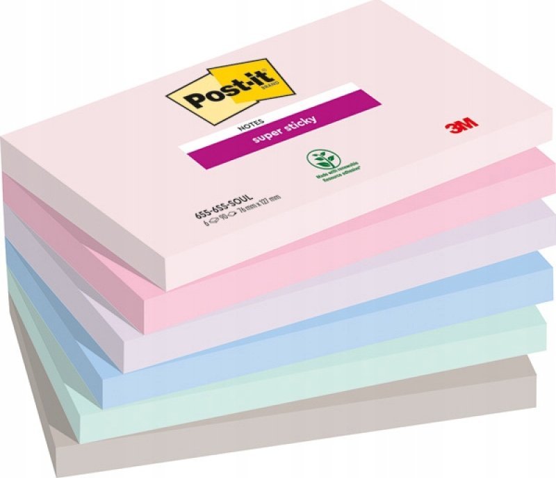 Post-It 3M Post-it® Super Sticky Notes, SOULFUL, 76x127mm, 6x90 karet.