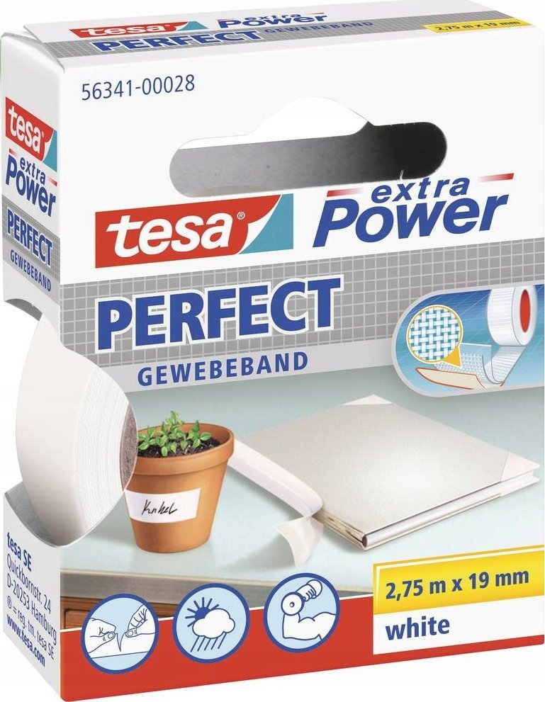 Lepidlo na textilie Tesa. 2,75 m x 19 mm extra výkon bílý Perfect 56341