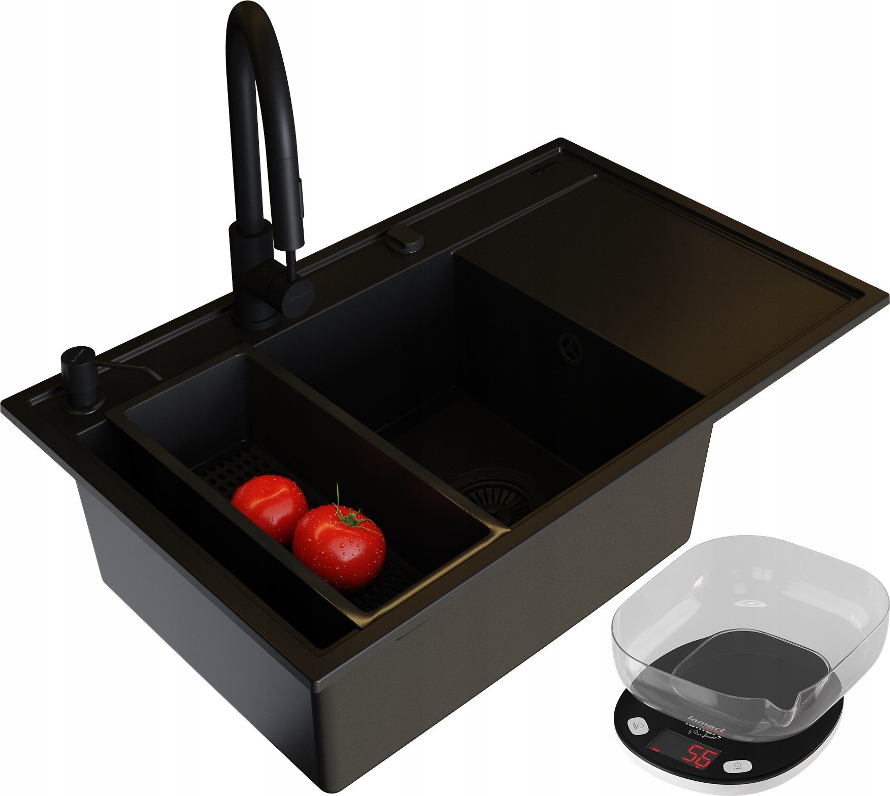 Zestaw - Zlewozmywak PYRAMIS CAMEA (79x50) 1B 1D L + Bateria IDEA Black Edition - 070168402BE - Volcano