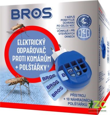 BROS elektrický odparovač + pevná náplň 10 ks proti komárom 10 nocí