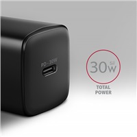 AXAGON ACU-PD30, Sil nabíječka do sítě 30W, 1x port USB-C, PD3.0/PPS/QC4+/SFC/AFC/Apple, černá