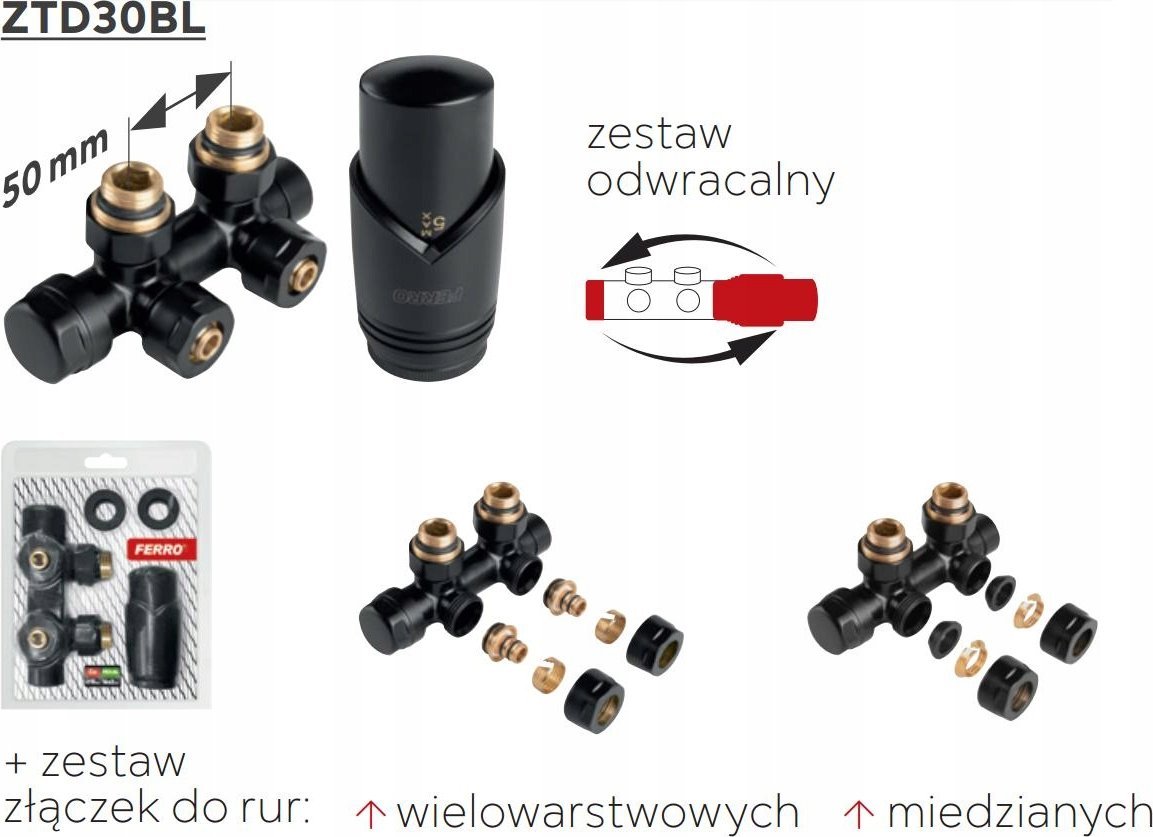 Termostatická sada Ferro Angle, černá