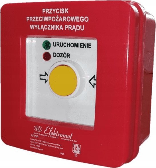 Tlačítko požáru. N/T 2 proudové stopy 12A R-Z PRZEMACodny Diode CZERW/ZIEL 230V AC/230V AC PPWP-1S A/4 904400
