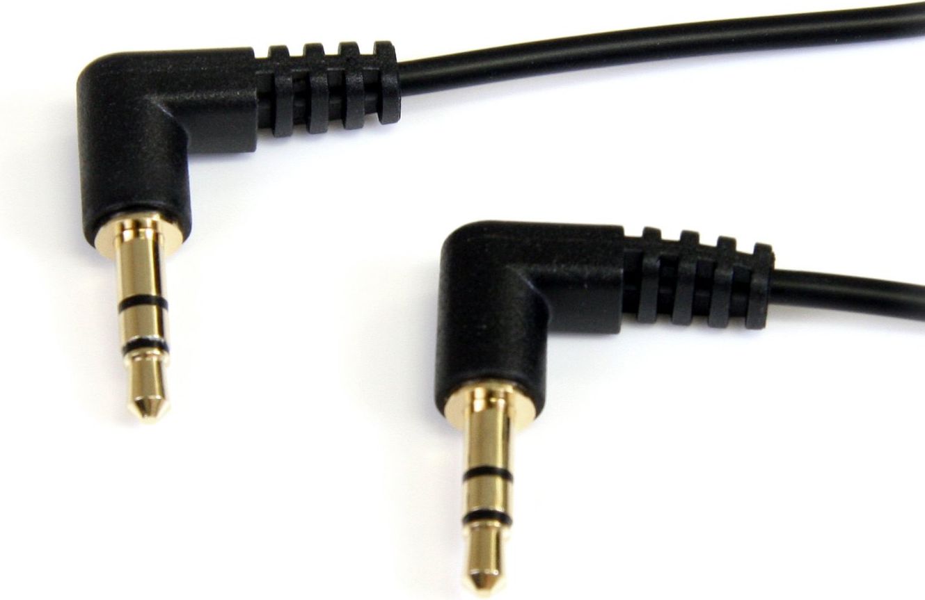 StarTech.com 1 ft. (0.3 m) Right Angle 3.5 mm Audio Cable - 3.5mm Slim Audio Cable - Right Angle - Male/Male - Aux Cable (MU1MMS2RA) - Audio kabel - mini-phone stereo 3.5 mm s piny (male) do mini-phon