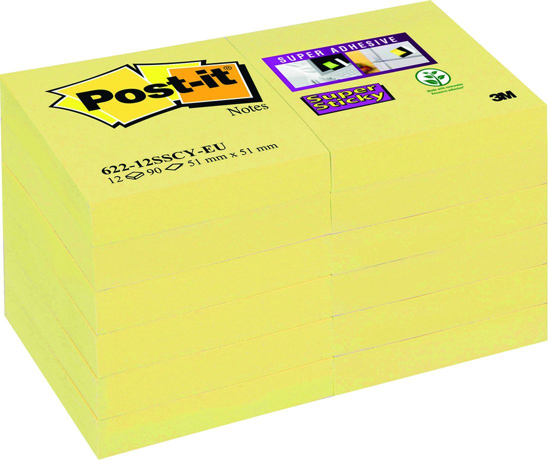 Post-it Samolepicí nálepky Super Sticky 51x51 mm 12x90 kartiček. žluť