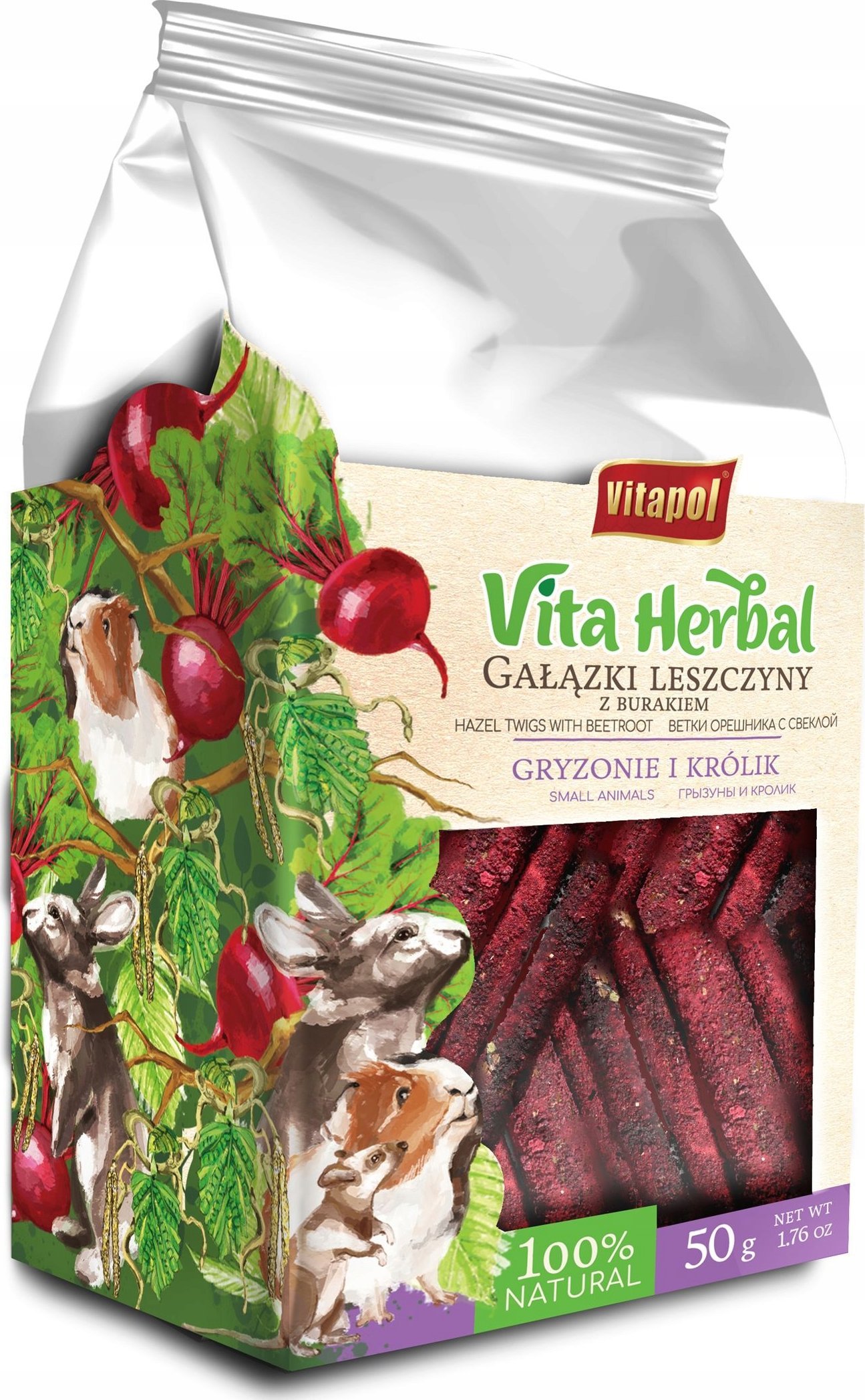 Vitapol Vita Herbal pro hlodavce a králíky - lískové větvičky s červenou řepou, 50 g, 4 ks/disp.