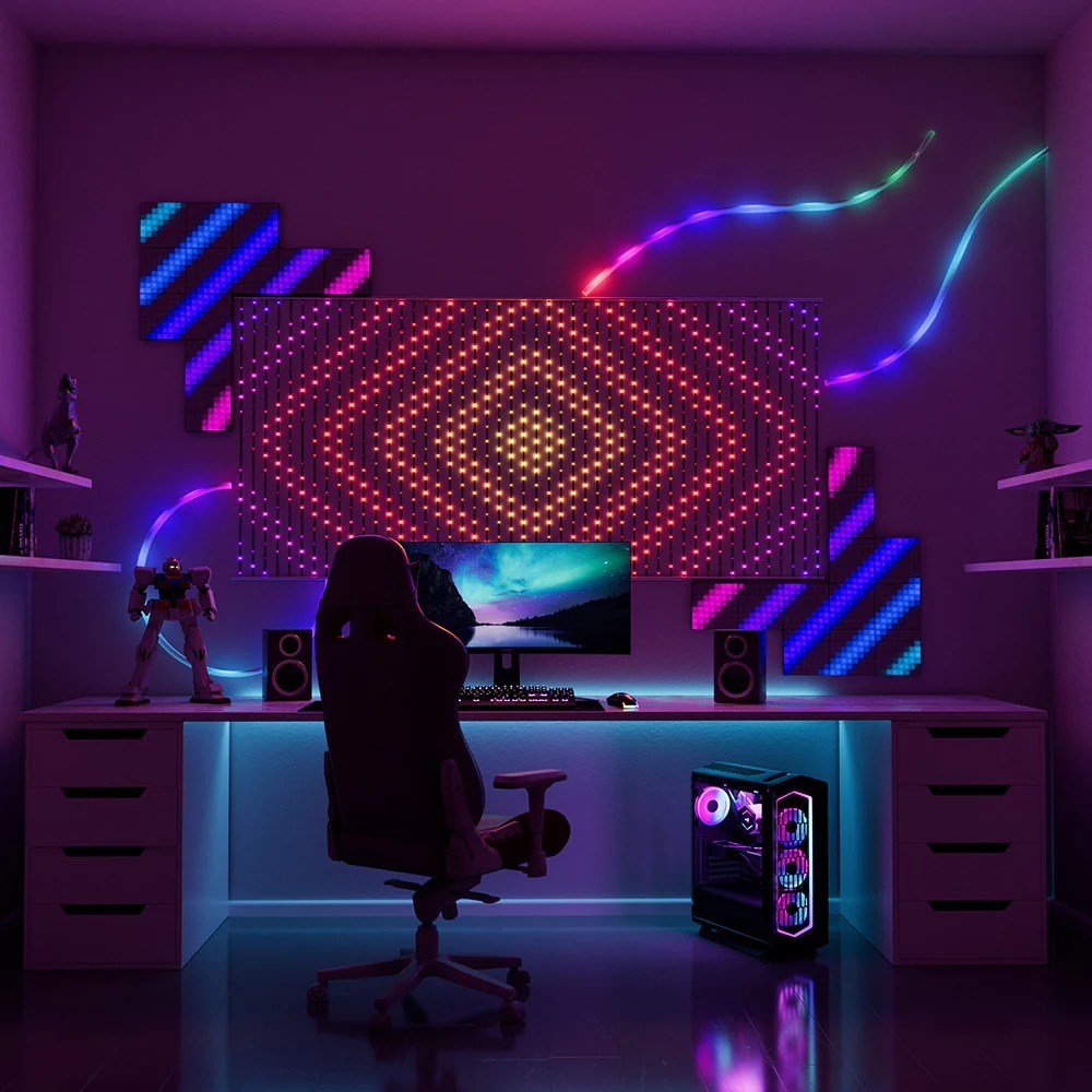 Twinkly Matrix – 480 RGB LED Světla ve tvaru perly čirý drát 3,3 x 3,3 stopy F-zástrčka