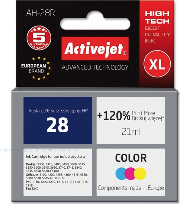 Activejet AH-28R ink for HP printer  HP 28 C8728A replacement; Premium; 21 ml; color
