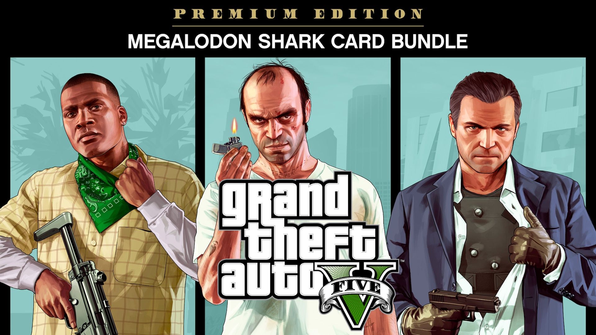 Rockstar Games Grand Theft Auto V: Premium Online Edition a balíček karet Megalodon Shark pro Xbox One, digitální edice