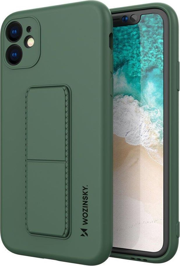 Wozinsky Wozinsky Kickstand Case flexibilní silikonový kryt se stojánkem pro iPhone 12 Pro Max tmavě zelený