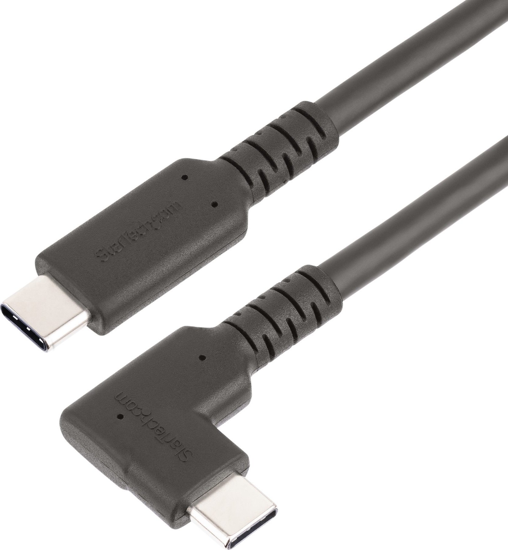 StarTech.com 1.6ft (50cm) Rugged Right Angle USB-C Cable, USB 3.2 Gen 2 (10 Gbps), USB C to C Data Transfer Cable, 4K 60Hz DP Alt Mode, 100W Power Delivery - 90 Degree USB-C Cable (RUSB31CC50CMBR) - U