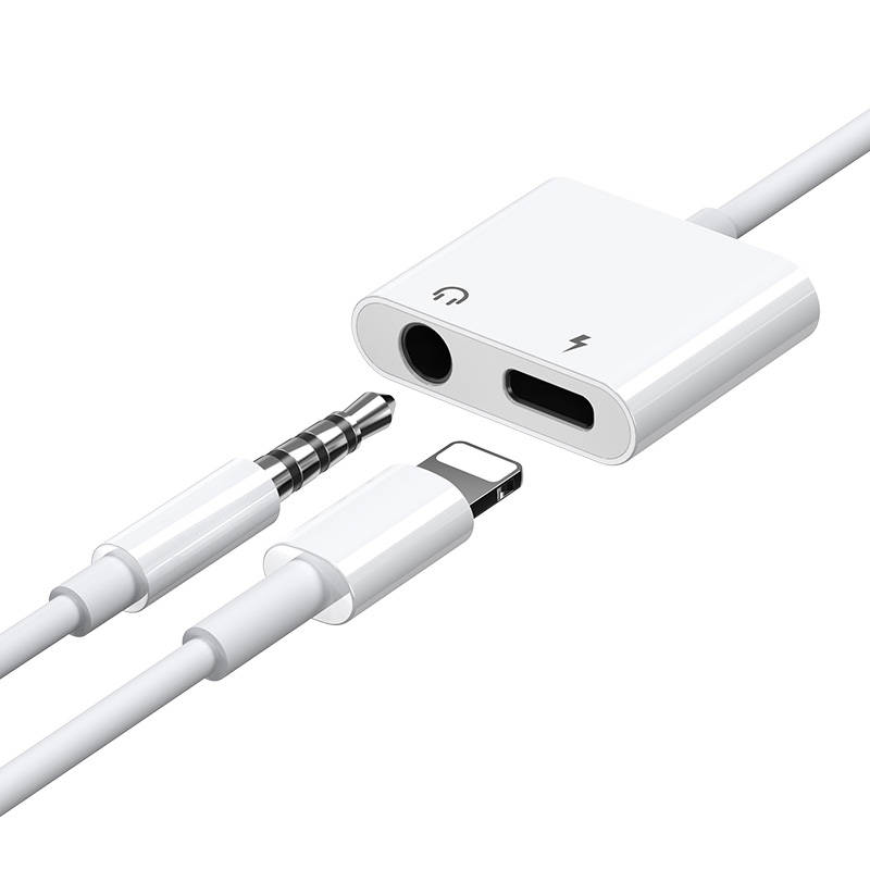 Adaptér USB Joyroom Lightning - Jack 3,5 mm + Lightning White (6956116718978)
