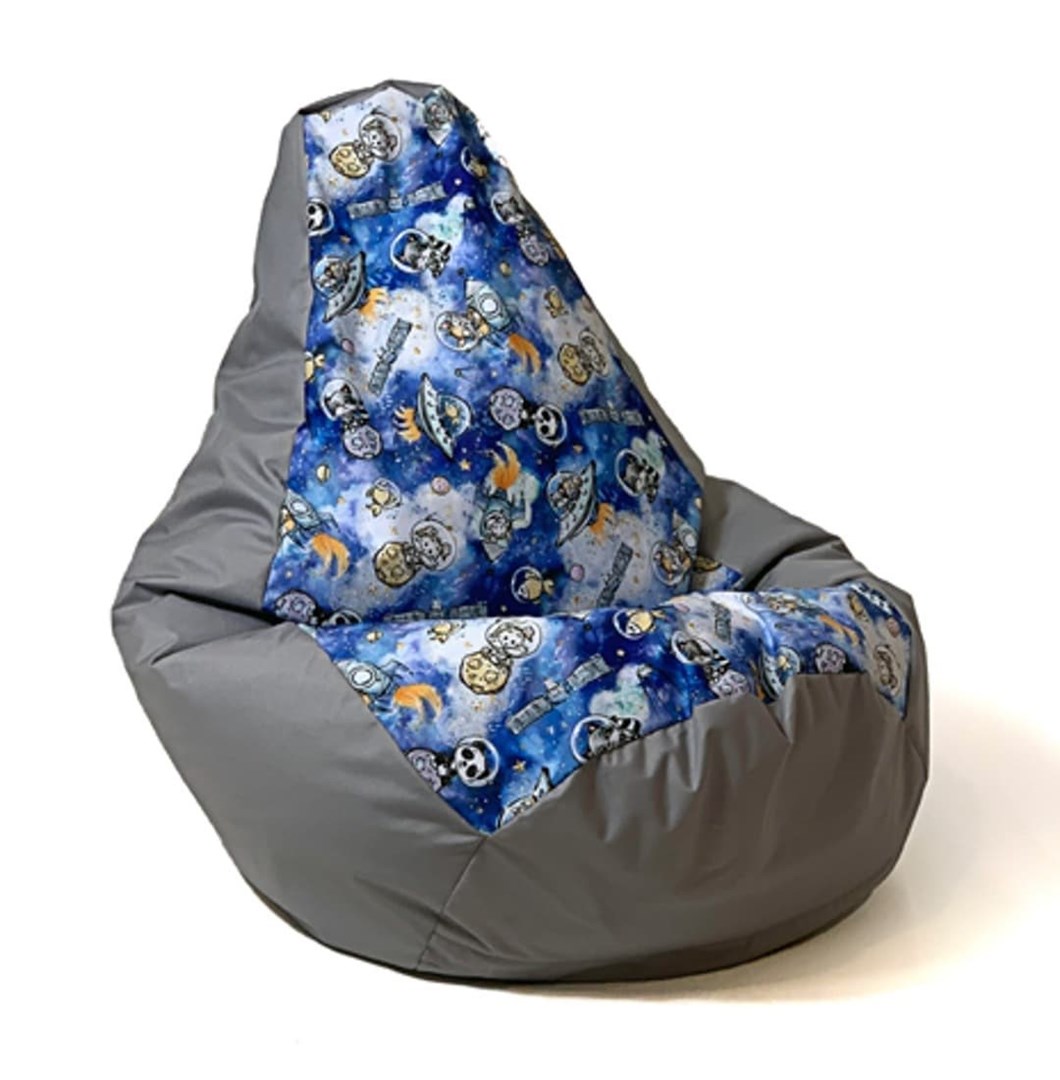 Sako sack pouffe hruška potisk šedá vesmírná loď XL 130 x 90 cm