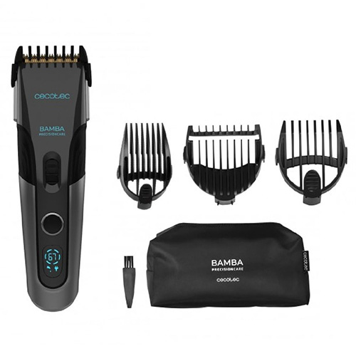 Zastřihávač vlasů Cecotec, 3374, Bamba PrecisionCare, nerezová čepel, digitální displej, funkce zámku, 3 nástavce, nabíjecí základna