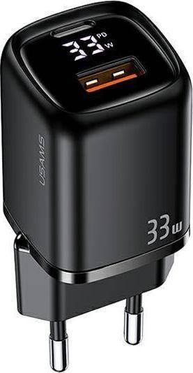 Usams Nabíječka Síť nabíječek USAMS. 1xUSB-C+1xUSB T46 33W (pouze hlava) PD3.0 +QC3.0 Rychlé nabíjení černá/černá CC152TC01 (US-CC152)