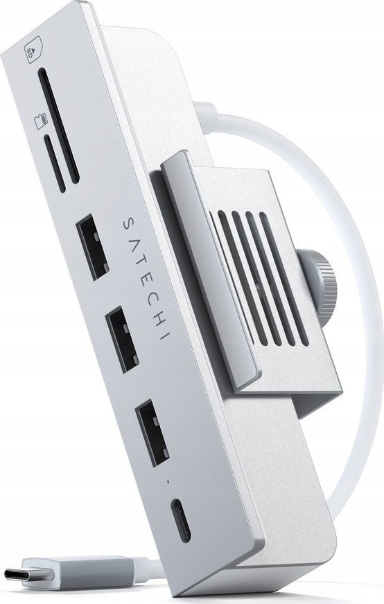 USB HUB Satechi Satechi USB-C Clamp Hub pro 24 iMac - Hub pro iMac M1 2021 24 a 27 Studio Display 2022 USB-C (USB-C, 3x USB-A, čtečka karet micro/SD) (stříbrná)
