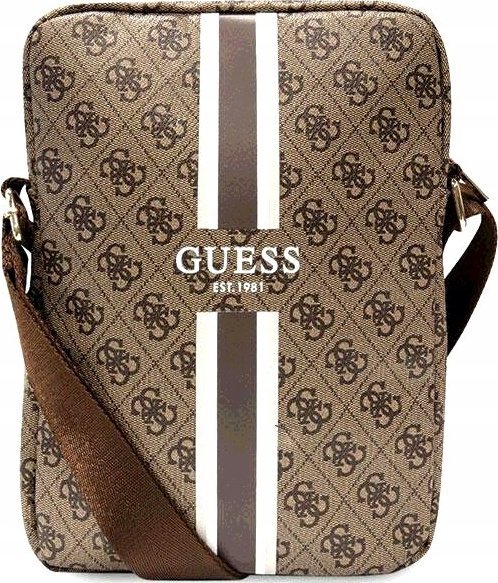 Guess PU 4G Printed Stripes Tablet Bag 10  Brown Nové