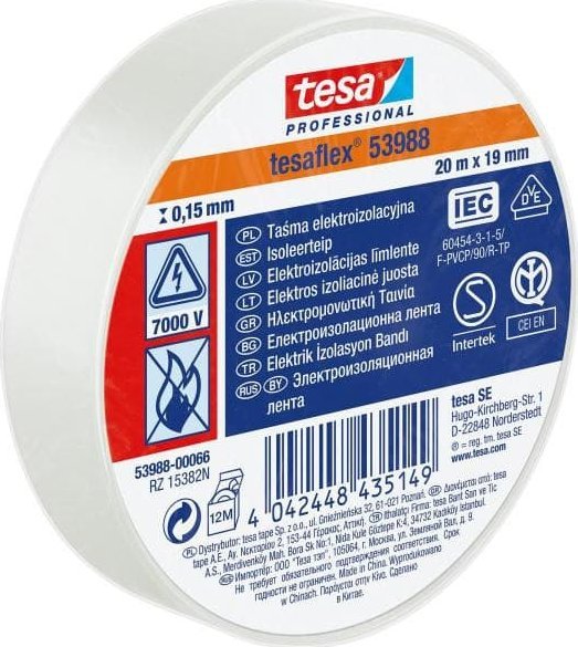 Izolačná páska Tesaflex 53988, biela, 19 mm x 20 m