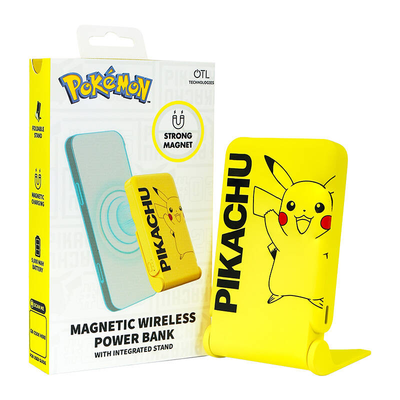 Indukčná powerbanka OTL 5000 mAh, USB-C 15W, Pokemon Pikatchu so stojanom (žltá)