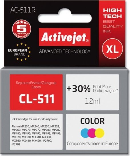 Activejet AC-511R ink for Canon printer; Canon CL-511 replacement; Premium; 12 ml; color