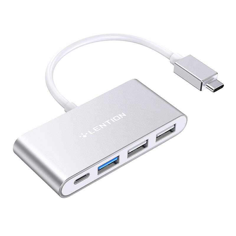 Rozbočovač Lention 4v1 USB-C na USB 3.0 + 2x USB 2.0 + USB-C (strieborný)