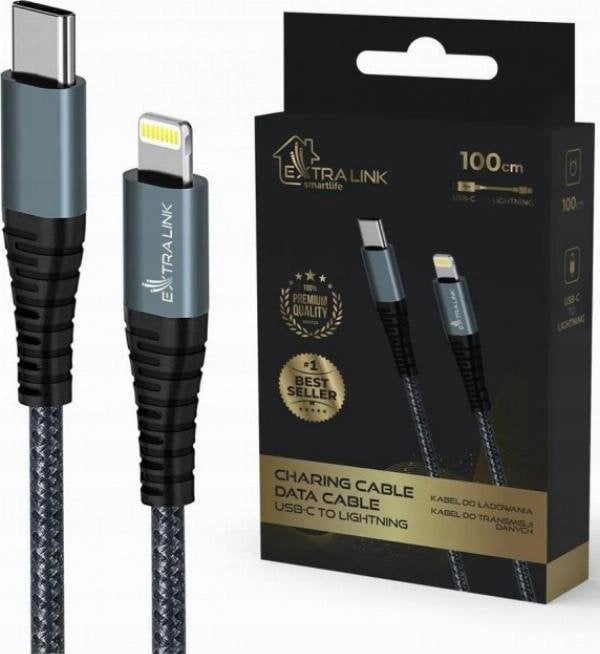 Extralink Kabel Smart Life s konektorem USB-C na USB-C, 1,2 m, černý