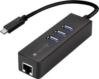 TECHLY 105810 Techly USB-C 3.1 to Gigabit Ethernet RJ45 network adapter w/ 3 port USB 3.0 hub