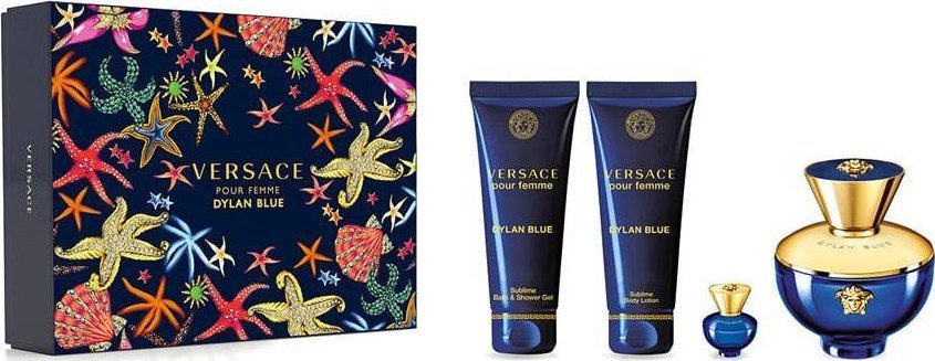 Versace Versace Pour Femme Dylan Blue sada parfémovaná voda ve spreji 100ml + miniaturní parfémovaná voda 5ml + sprchový gel 100ml + tělové mléko 100ml
