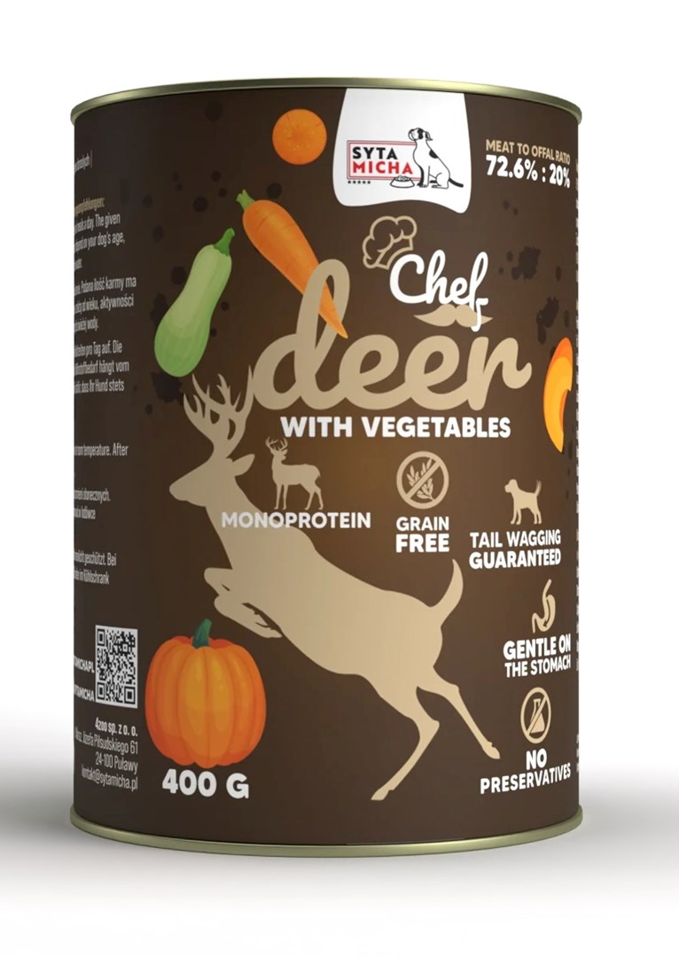 SYTA MICHA Chef Deer se zeleninou - mokré krmivo pro psy - 400g