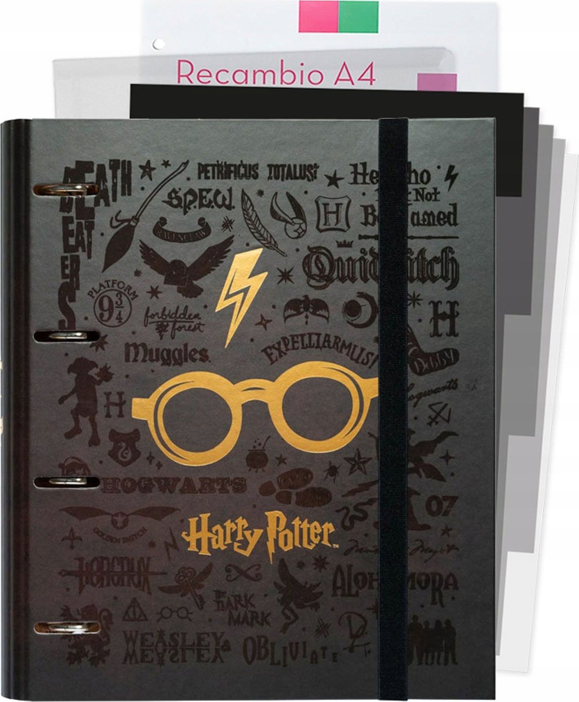 Zakladač Harry Potter - Zakladač A4 s listami (4 krúžky, gumička)