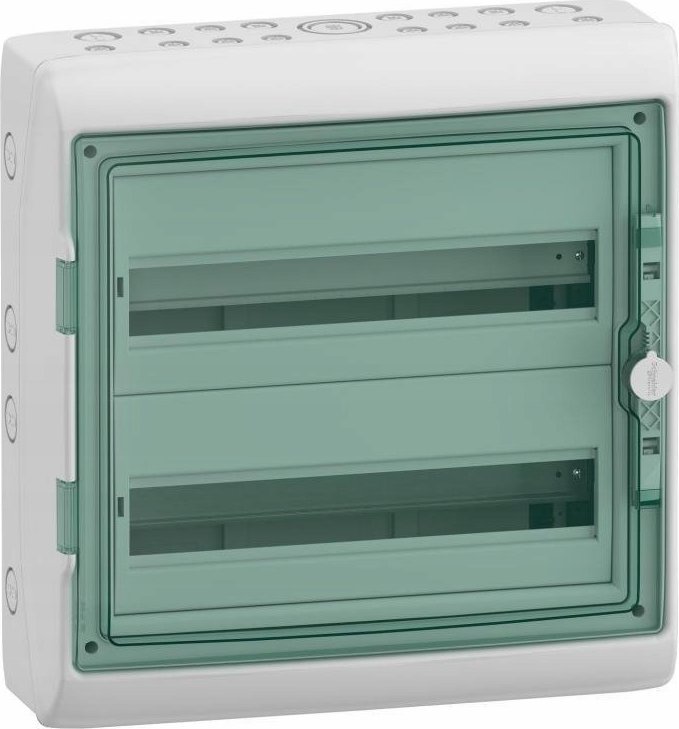 SCHNEIDERE Hermetický rozvádzač Schneider Mureva/d. Kaedra 2x18 IP65 UV MRV-2-18-NT-T 13434 prisadené priehľadné dvierka.