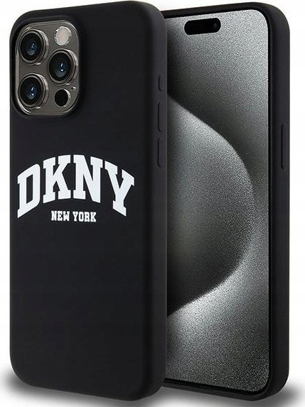 DKNY Tekutý silikónový biely tlačený log MagSafe - iPhone 14 Pro Max Case (čierny)