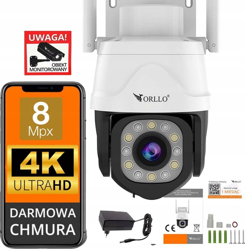 ORLLO IP kamera ORLLO Z17 PRO 4K IP kamera, externí otočná GSM na SIM kartu