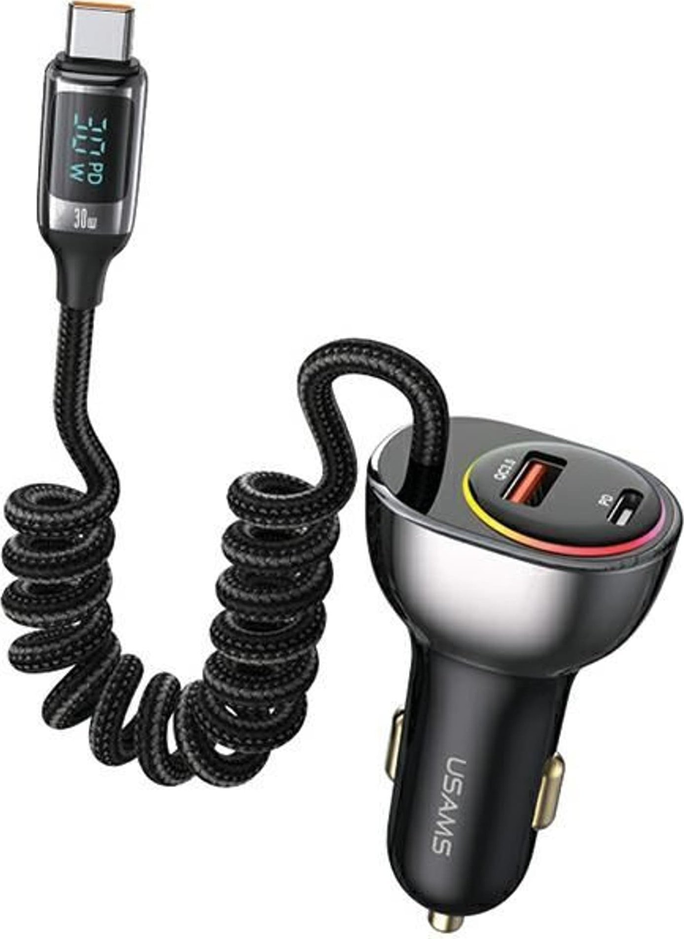 USAMS Charger Lod. sám. C37 1xUSB+1xUSB-C 60W + USB-C 30W PD+QC Fast Charge kábel čierno/čierny CC192CC01 (US-CC192)