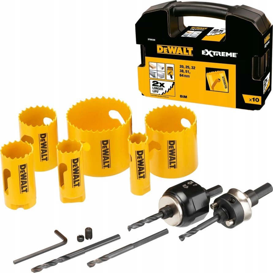 Dewalt  SADA DĚROVACÍ PILY 10 ks. BIMETAL 20, 25, 32, 38, 51, 64 mm EXTRÉMNÍ
