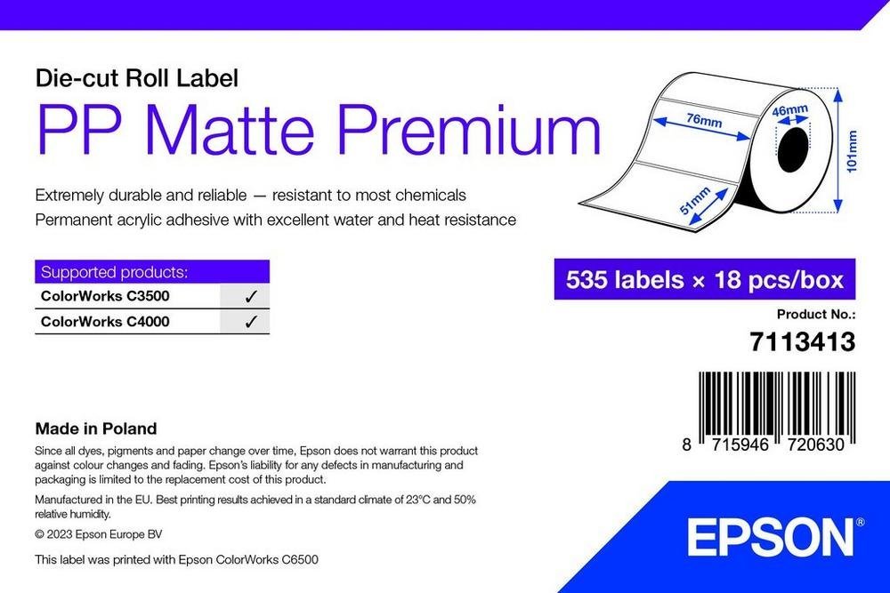 Epson PP MATTE LABEL PREM DE-CUT/ROLL 76X51MM 535 LABELS