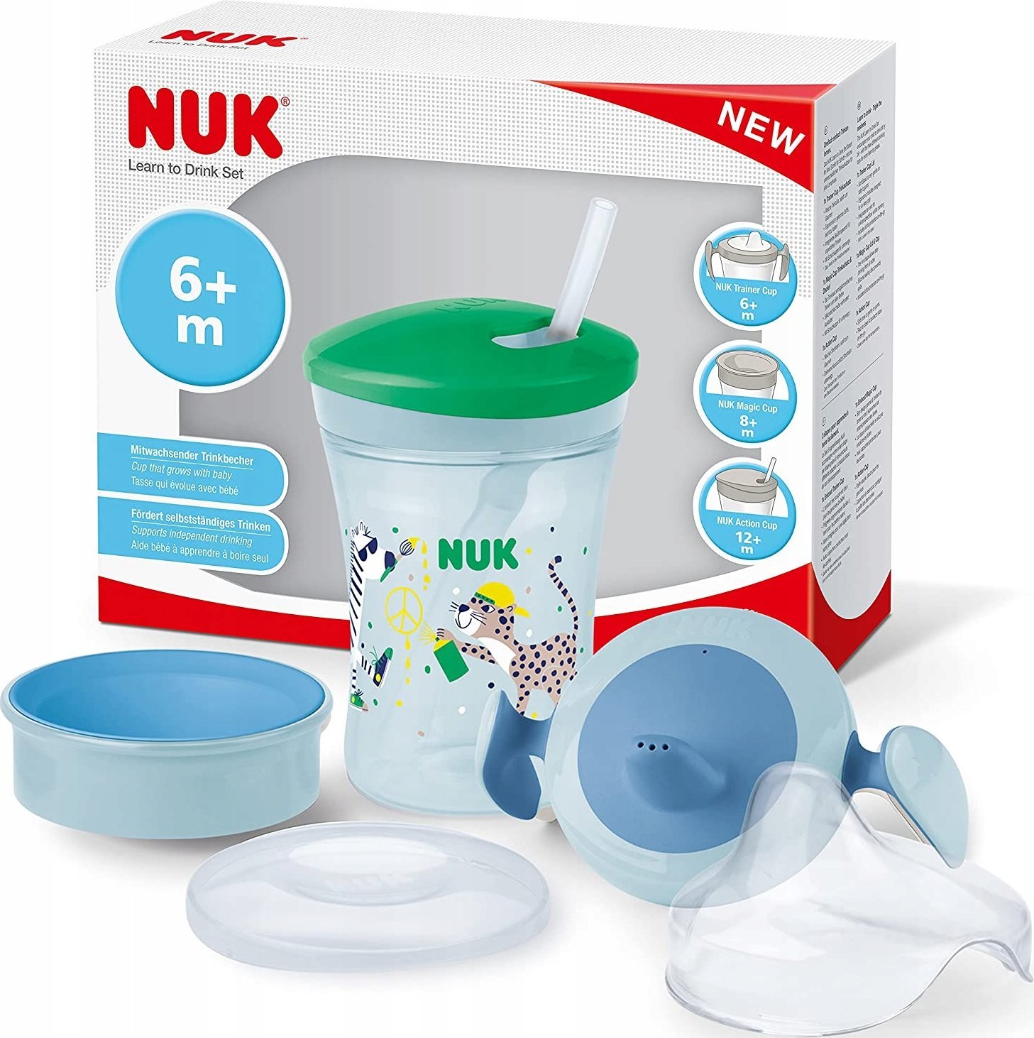 NUK  Trinklernset mit drei Trinkaufsätzen grün/blau