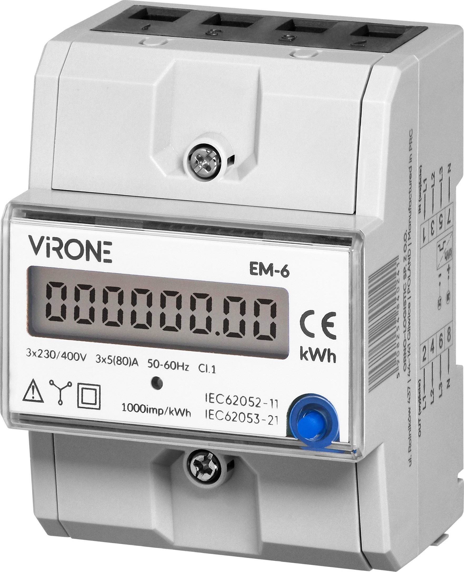Orno 3-fázový indikátor spotřeby el.energie, 80A, přídavný indikátor, pulzní výstup, tlačítko RESET, 2 moduly, DIN TH-35mm