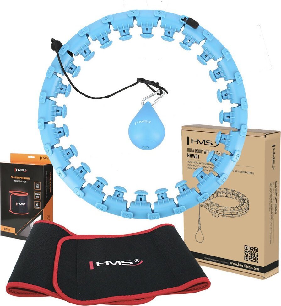 HMS Hula hoop set s cvočky a závažím HMS hhw01 modrý + zeštíhlující pásek br163 červený