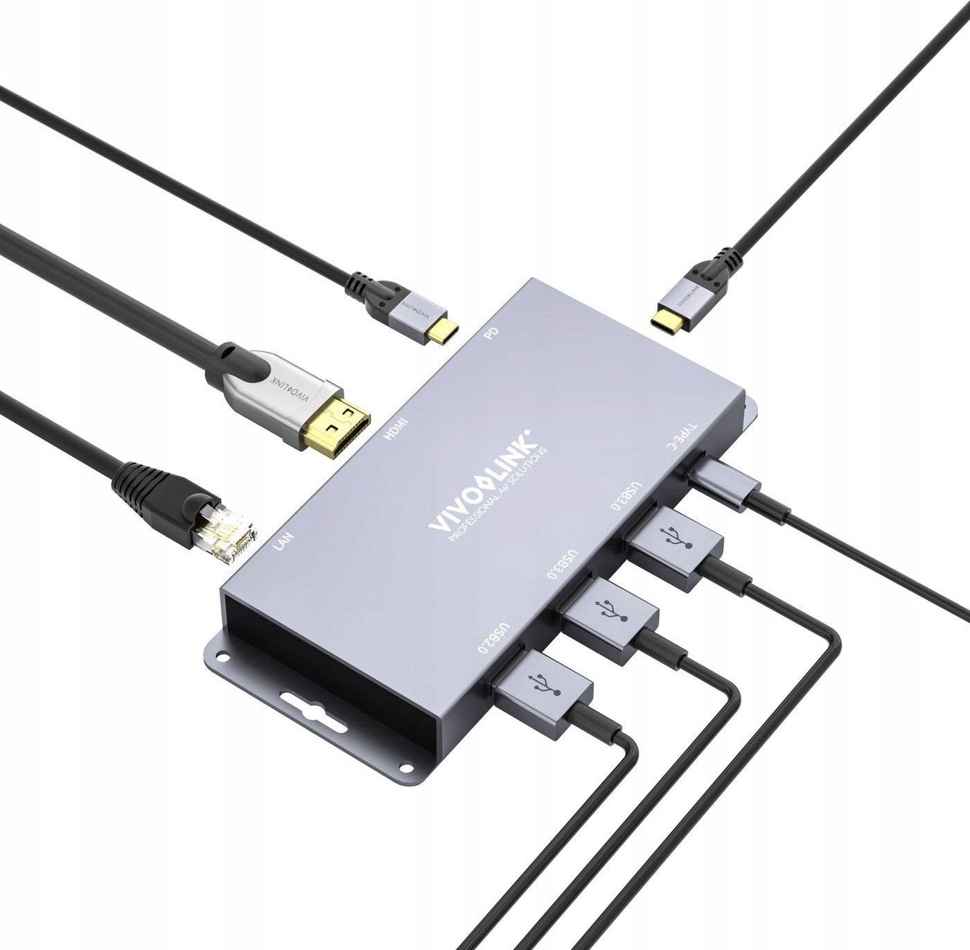 USB HUB VivoLink Vivolink VLUSBCHUB2 rozbočovače a rozbočovače USB 3.2 Gen 2 (3.1 Gen 2) Type-C 10000 Mbit/s Šedá
