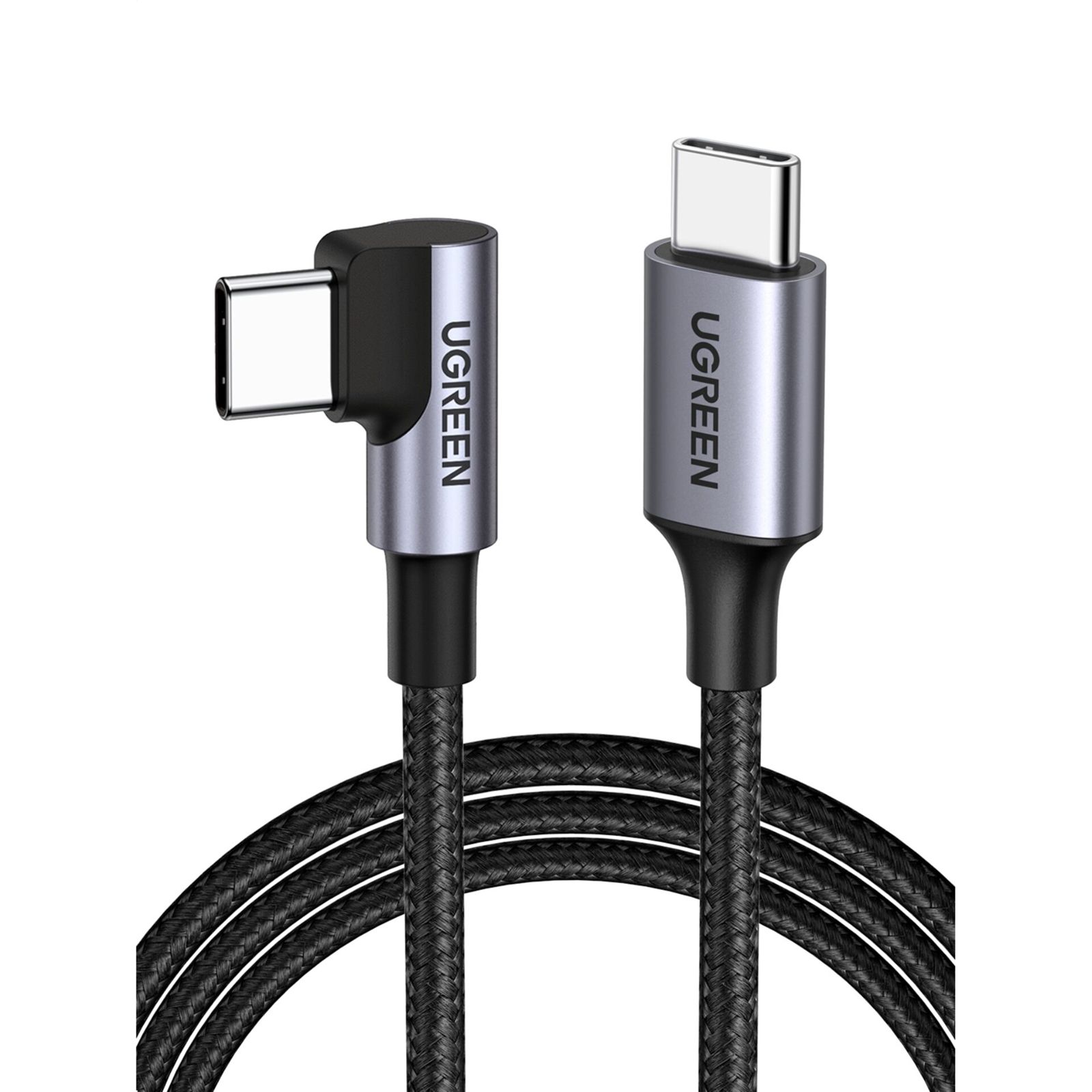 UGREEN USB-C to Angled USB2.0-C Round Cable 1m Gray Black