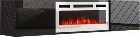 Skříň RTV LUXE 182,6x34,5x37,5 černá/černý lesk + bílý krb