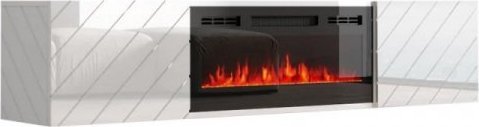 Skříň RTV LUXE 182,6x34,5x37,5 bílá/lesklá bílá + černý krb