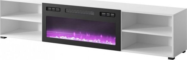 RTV skříň POLO 180x33x39 bílá + krb černá