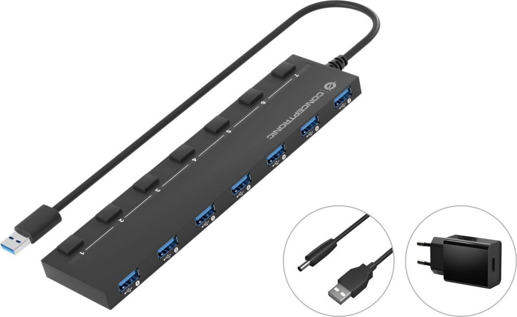 Conceptronic USB HUB CONCEPTRONIC USB Hub 7-Port 3.0 -&gt; 7x3.0 5Gbps m.Netz. Svätý
