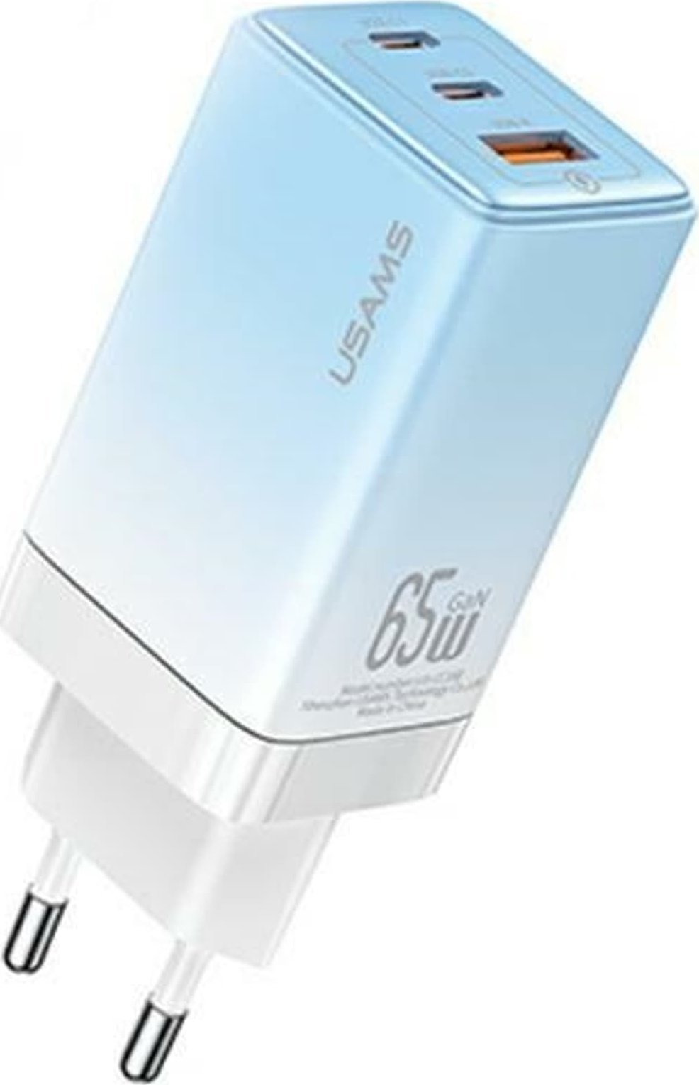 USAMS Charger Lod. sieť. 2xUSB-C+1xUSB 65W (len hlava) GaN PD3.0 +QC3.0 Rýchle nabíjanie modrá/gradientná modrá Sandru Series CC180TC04 (US-CC180)