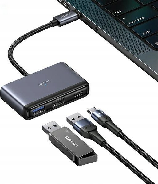 USB HUB Usams USAMS Adaptér HUB 5v1 USB 2.0/USB 3.0/USB-C/TF/SD šedá/tmavo šedá SJ628HUB01 (US-SJ628)